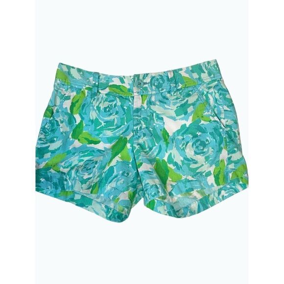 Lilly Pulitzer First Impression Callahan Short Turquoise Green Floral 2 - Picture 2 of 7